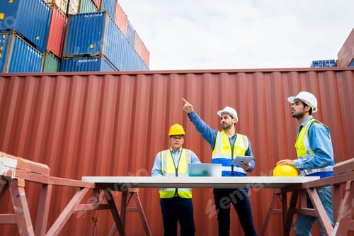 Preview: Group male engineers in a container shipping company