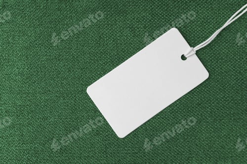 Preview: Textile Background, Green Coarse Fabric Texture With White Empty Clothing Tag