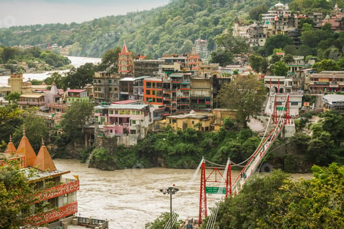 Preview: Suspension bridge across river, Rishikesh, Uttarakhand, India