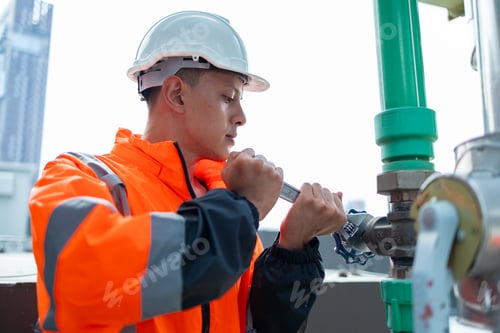 Preview: The engineer checks and adjusts the valve to allow the amount of water to flow through