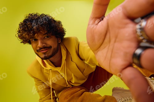 Preview: Vibrant Curly Man in Yellow