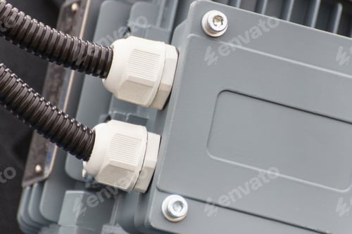 Preview: Electrical box with connected cables. Part of electric engine or other industrial machinery