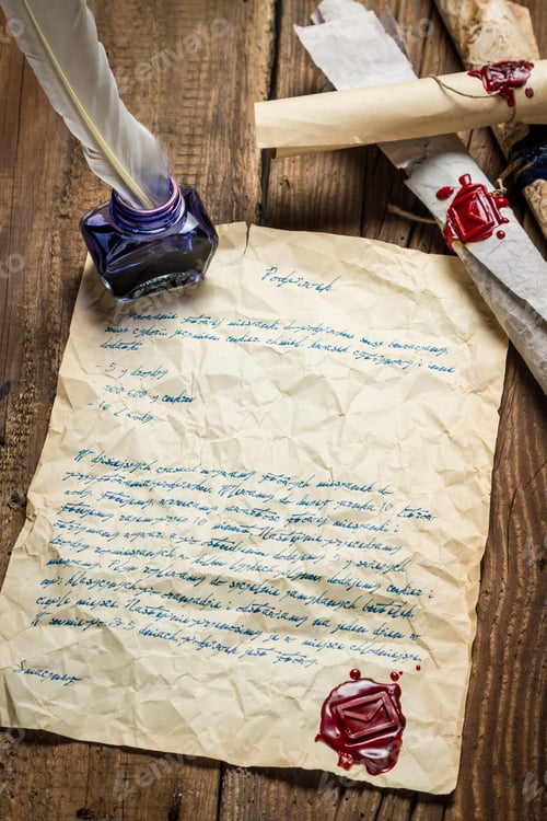 Preview: Old letter written bird pen and sealed sealant