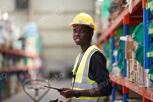 Preview: Warehouse Industrial supply chain and Logistics Companies inside. Warehouse workers checking the inv