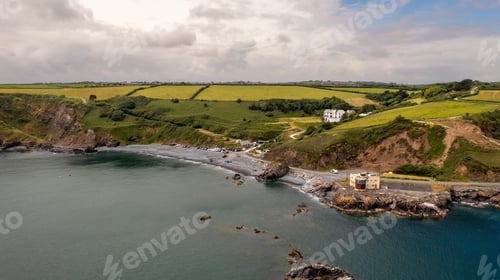 Preview: Aerial view of Porthoustock in Cornwall with it's popular deep sea diving club