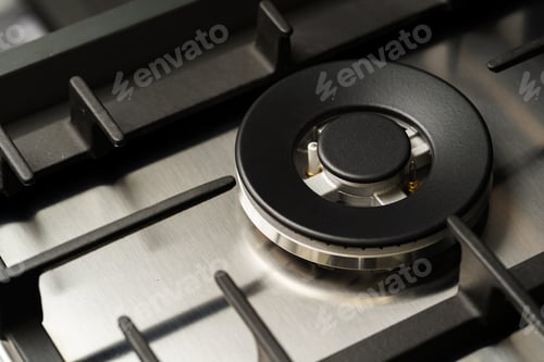 Preview: New modern shining metal gas cooker close up