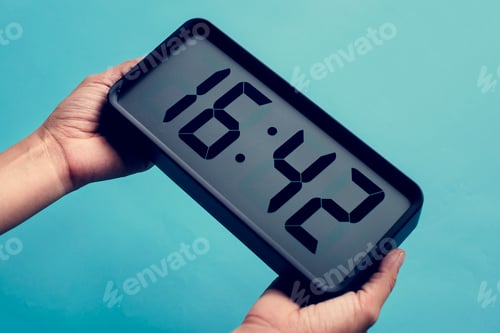 Preview: Digital clock on blue background
