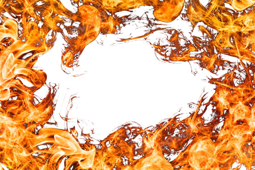 Preview: Fire flames burn overlay on white background