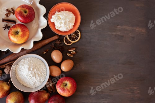 Preview: Fall pie baking ingredients with apples, pears, nuts, seasonal spices