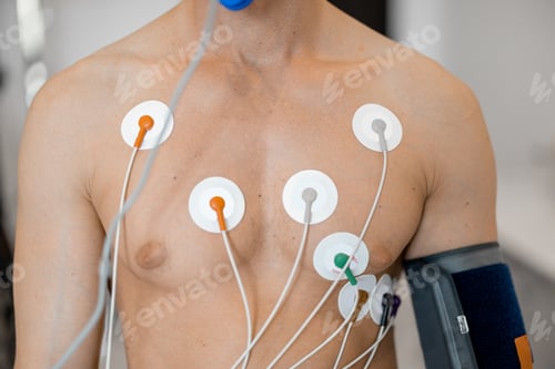 Preview: Torso of man athlete with electrodes