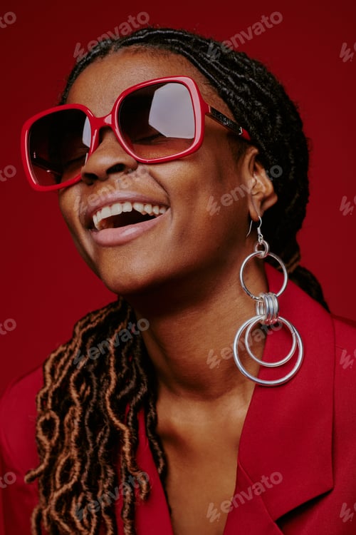 Preview: Portrait of Smiling Woman Wearing Elegant Earrings