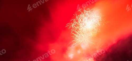Preview: Fireworks banner. Scarlet illuminated background.