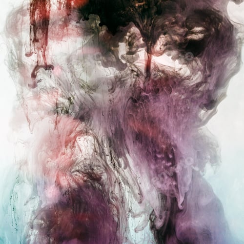 Preview: smoky background with violet and grey splashes of paint in water