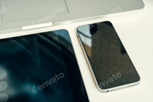 Preview: Close up shot of digital devices on office table