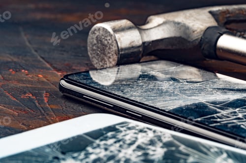 Preview: Digital gadget with tools. Repairing smartphone concept