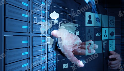 Preview: Businessman Hand Working With A Cloud Computing Diagram On The New Computer Interface As Concept