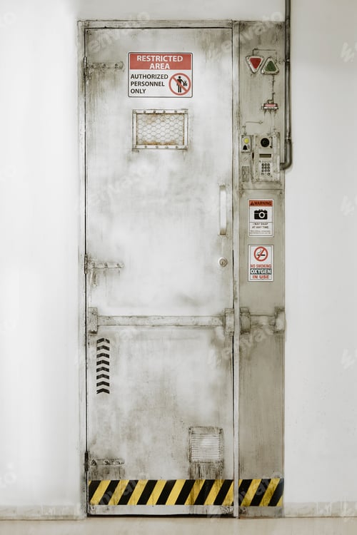 Preview: Restricted area door. Authorized personnel. Security entrance. Vertical
