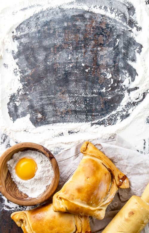 Preview: Chilean independence day baking concept, typical EMPANADAS DE PINO for independence day party