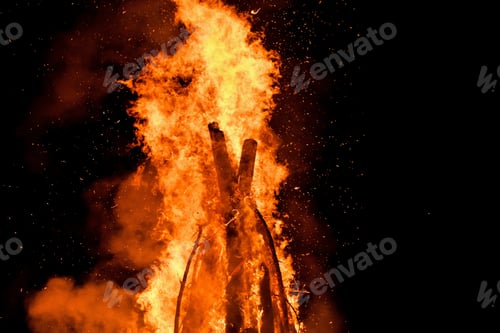 Preview: Shot of burning wood in the night