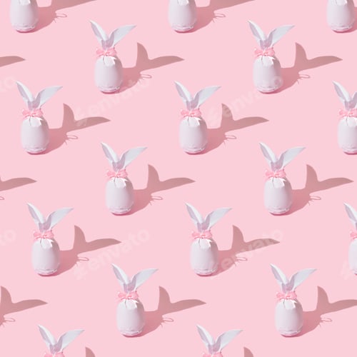 Preview: Easter bunny paper gift egg wrappings diy idea. Minimal easter pink concept pattern.