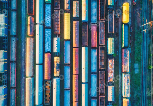 Preview: Aerial view of cargo trains. Railway wagons