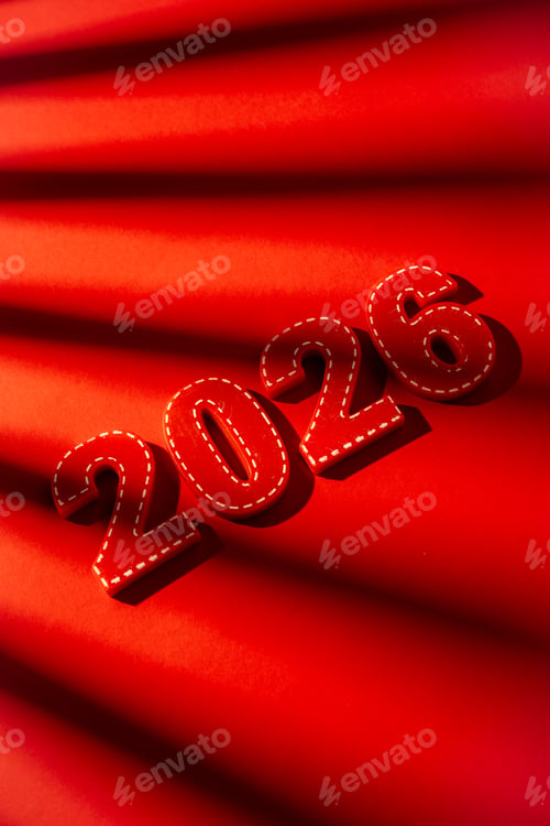 Preview: 2026 numbers representing New year future on red background