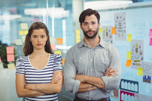 Preview: Portrait of male and female business executives standing with arms crossed