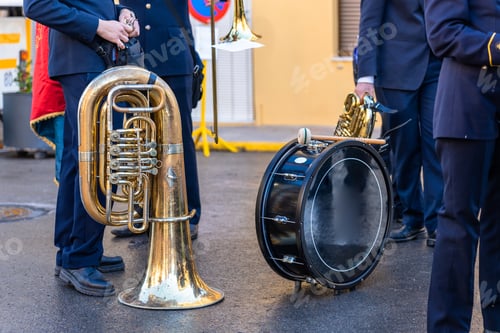 Preview: Wind instrument music band making music on the street.