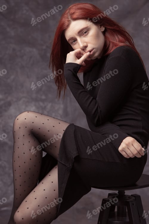 Preview: Beautiful Feminine Girl In A Dress On A Canvas Background. Art Portrait