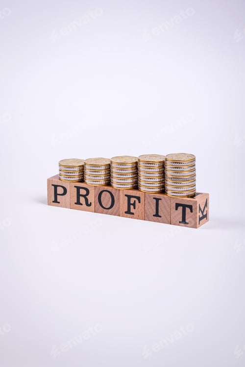 Preview: The inscription Profit inspection made of wooden cubes on a plain background
