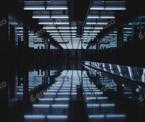 Preview: Beautiful shot of a dark glass interior with illimunitated blue lights