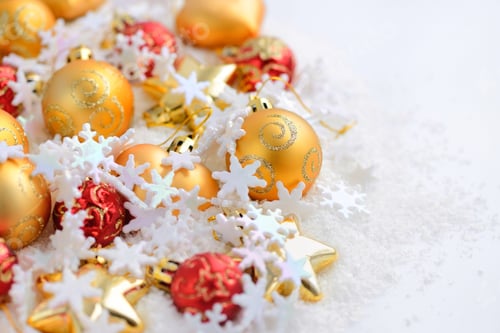 Preview: Composition of the Christmas decorations on snow with space for