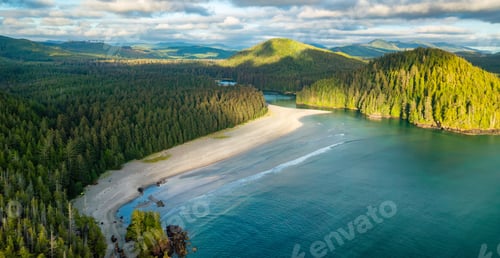 Preview: Sandy shore on Pacific Ocean West Coast. Sunny Day. Vancouver Island, BC, Canada.