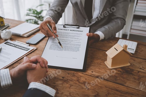 Preview: Rental agreement, Sale agent deal to agreement successful home loan contract with customer and sign