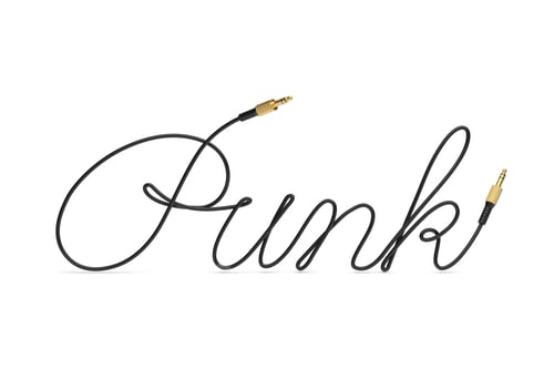 Preview: Cable with audio connector Punk word shaped isolated on white. 3d rendering.
