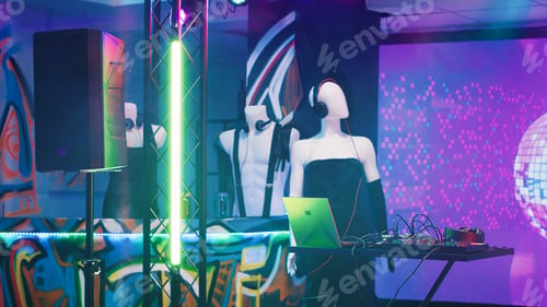 Preview: Empty clubbing stage with DJ station