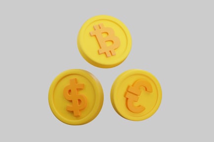 Предпросмотр: Монеты мировой валюты: биткойн, евро, доллар