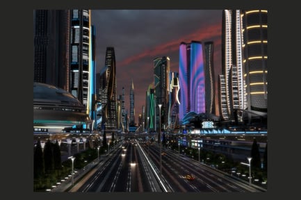 Preview: Nightscape of Future City on Main Street