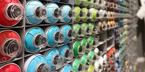 Preview: Abstract colourful spray bottles on the shelf
