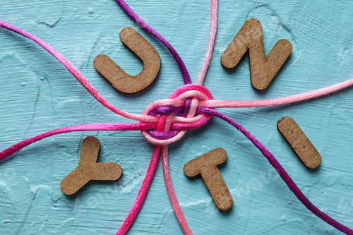 Preview: Braided cords tied together in the shape of an infinity sign on a blue background