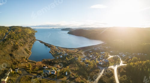 Preview: Aerial view of a small town on a rocky Atlantic Ocean Coast