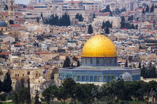 Preview: Aerial view of the Old City and Dome of the Rock during a sunny and cloudy day