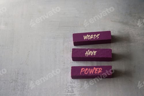 Preview: Text WORDS HAVE POWER on wooden blocks