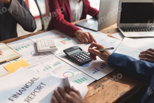 Preview: Business team working with financial document at office. analysis, discussion and brainstorming