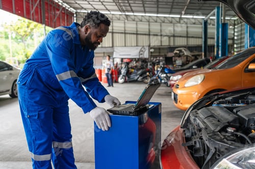 Preview: Auto mechanic in blue uniform are repair and maintenance auto engine is problems.