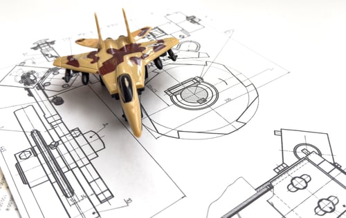 Preview: model of the fighter plane on the background of a blueprint