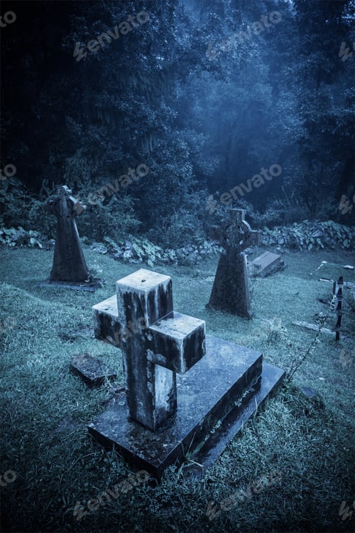 Preview: Spooky Halloween graveyard in fog