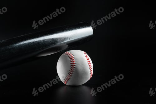 Preview: Baseball game equipment on dark black background