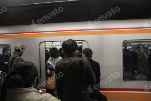 Preview: People are trying to get on a metro train