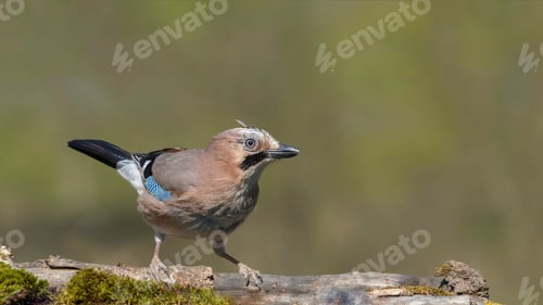 Preview: Eurasian Jay (Apodemus Sylvaticus) Sitting on an Old Stump.